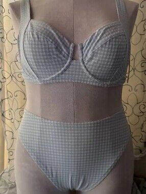 Victorias Secret Gingham Blue And White Bikini Set Size Small 34D